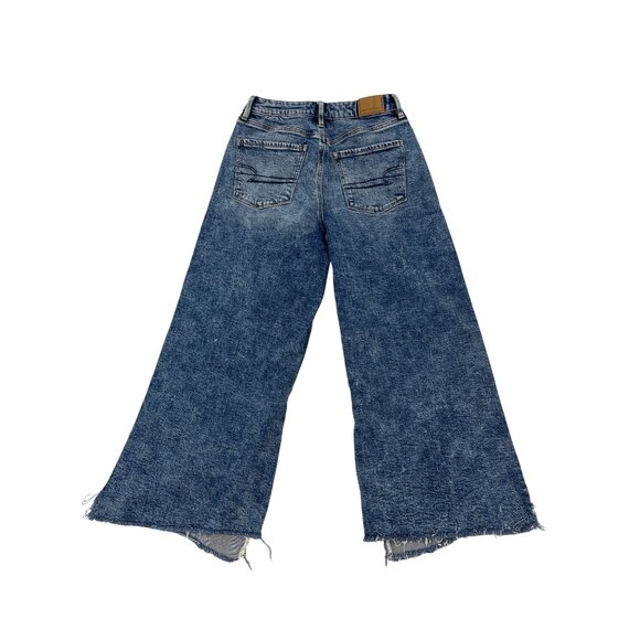 American Eagle Wide Leg Stretch Denim Jeans Womens Medium Wash Size 0 - Picture 2 of 8